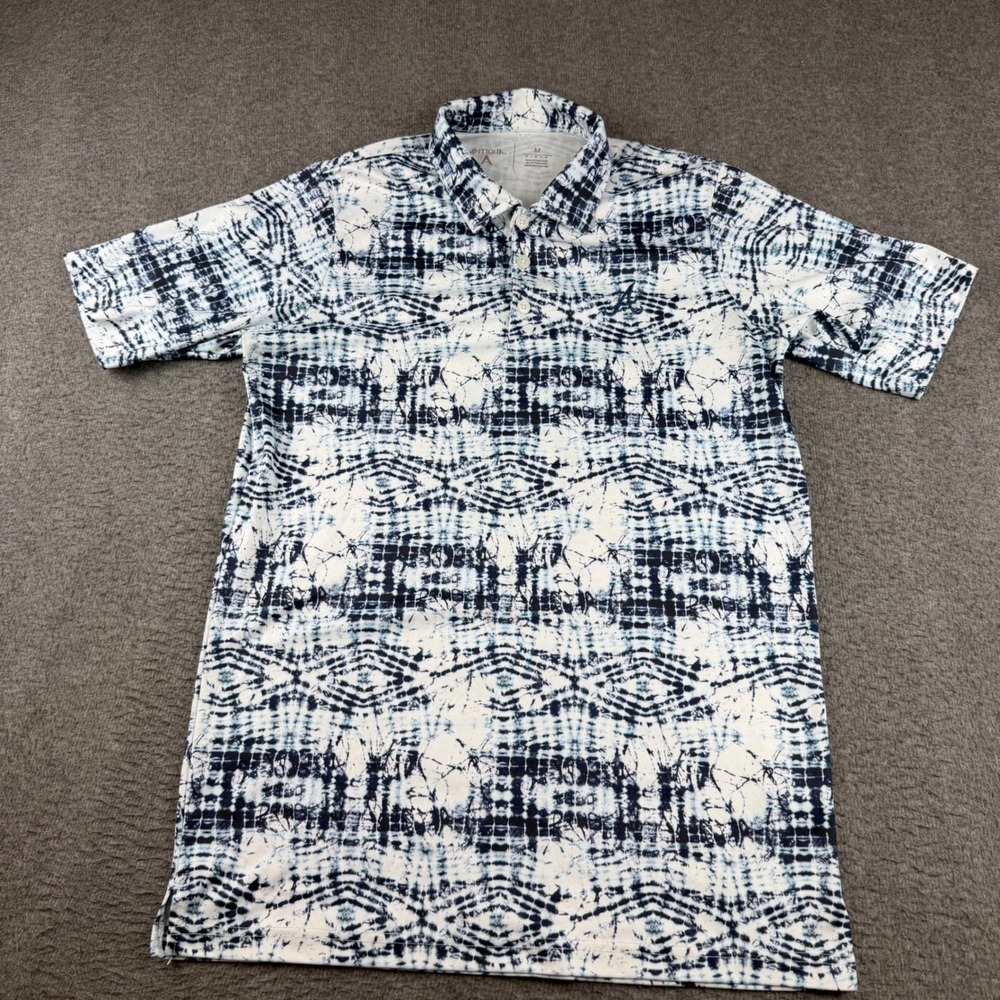 Antigua Atlanta Braves Polo Shirt Mens Medium Blue White Tie Dye MLB Performance